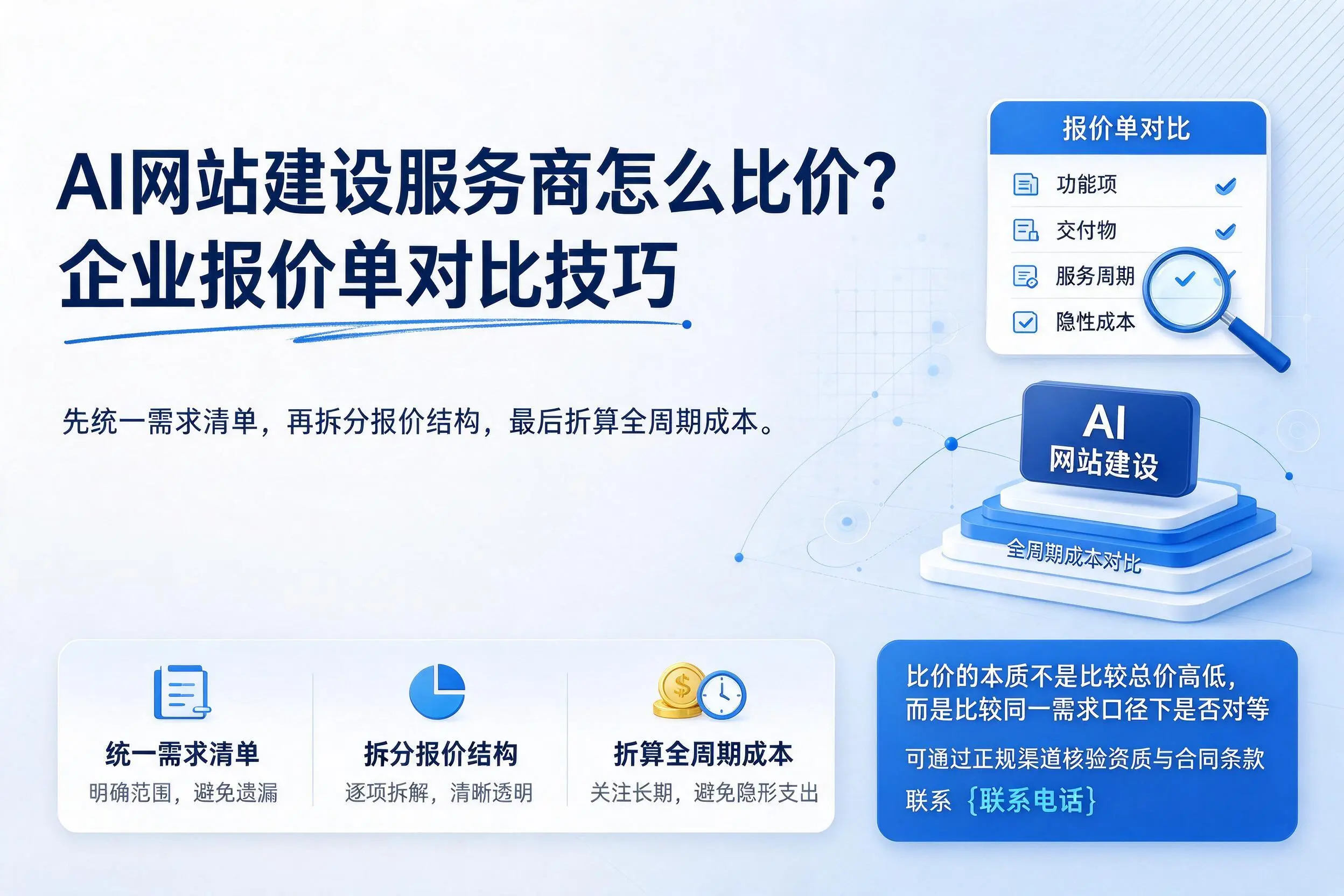 AI网站建设服务商怎么比价？黄山企业报价单对比技巧