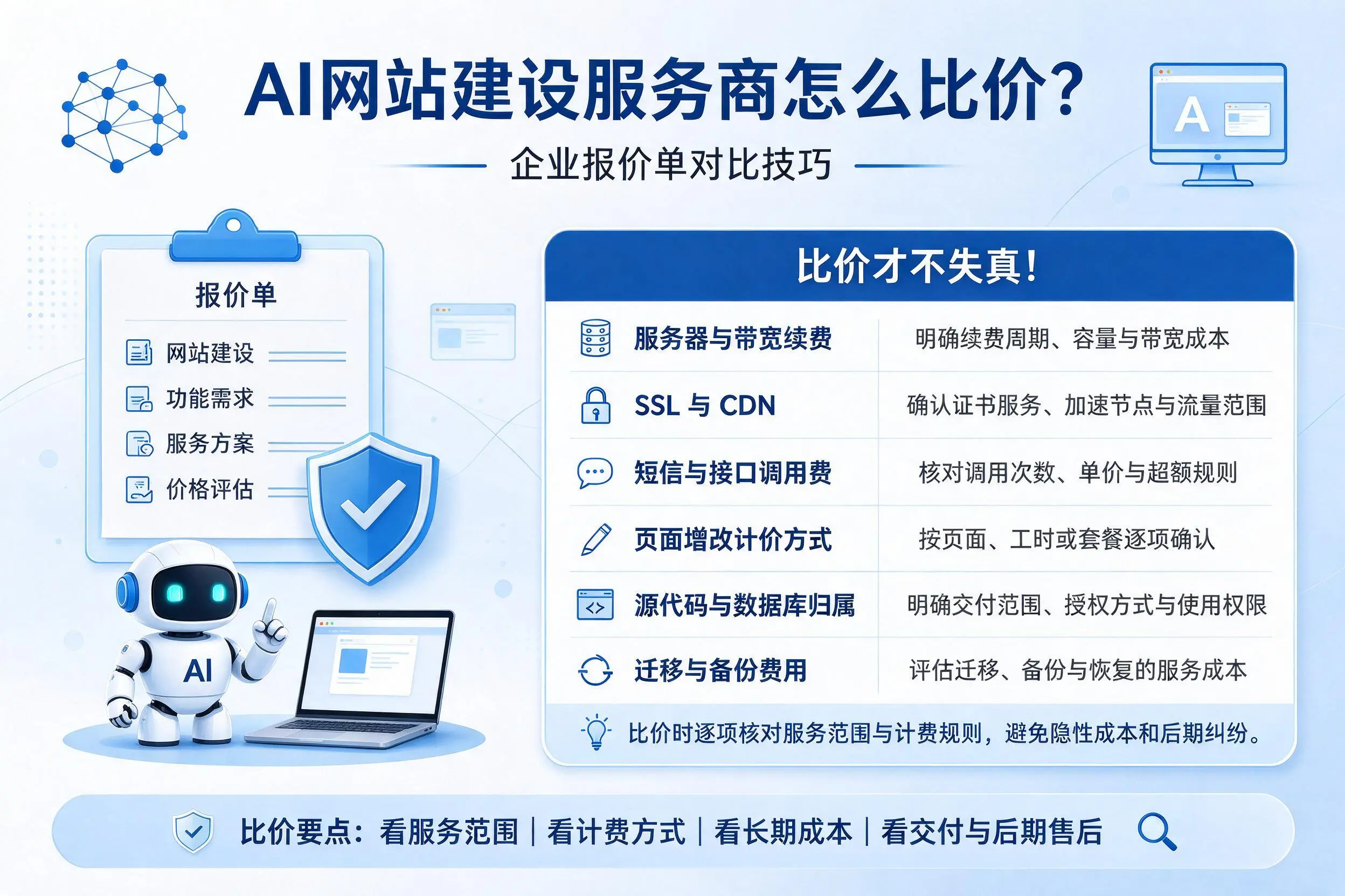AI网站建设服务商怎么比价？黄山企业报价单对比技巧