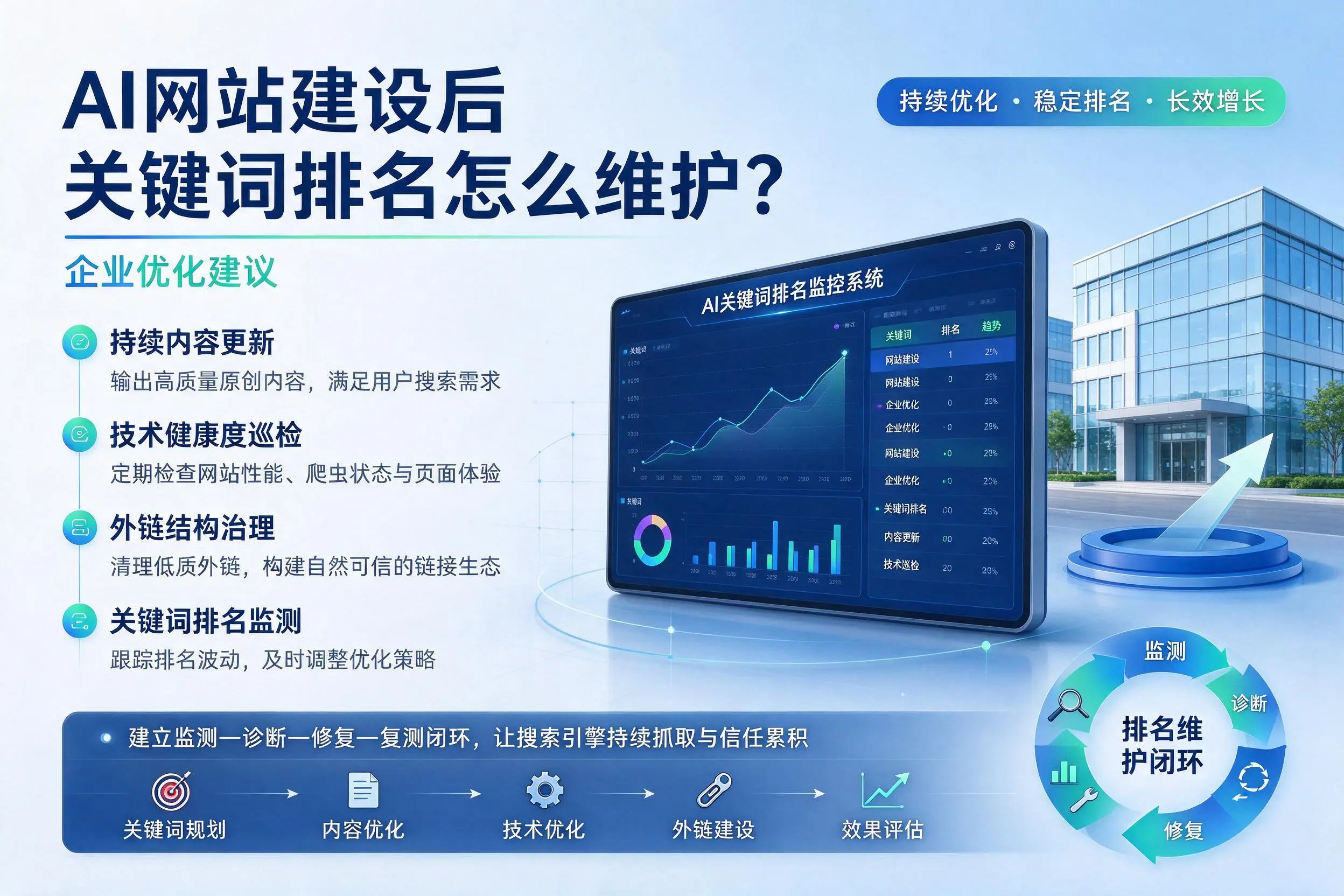 AI网站建设后关键词排名怎么维护？黄山企业优化建议