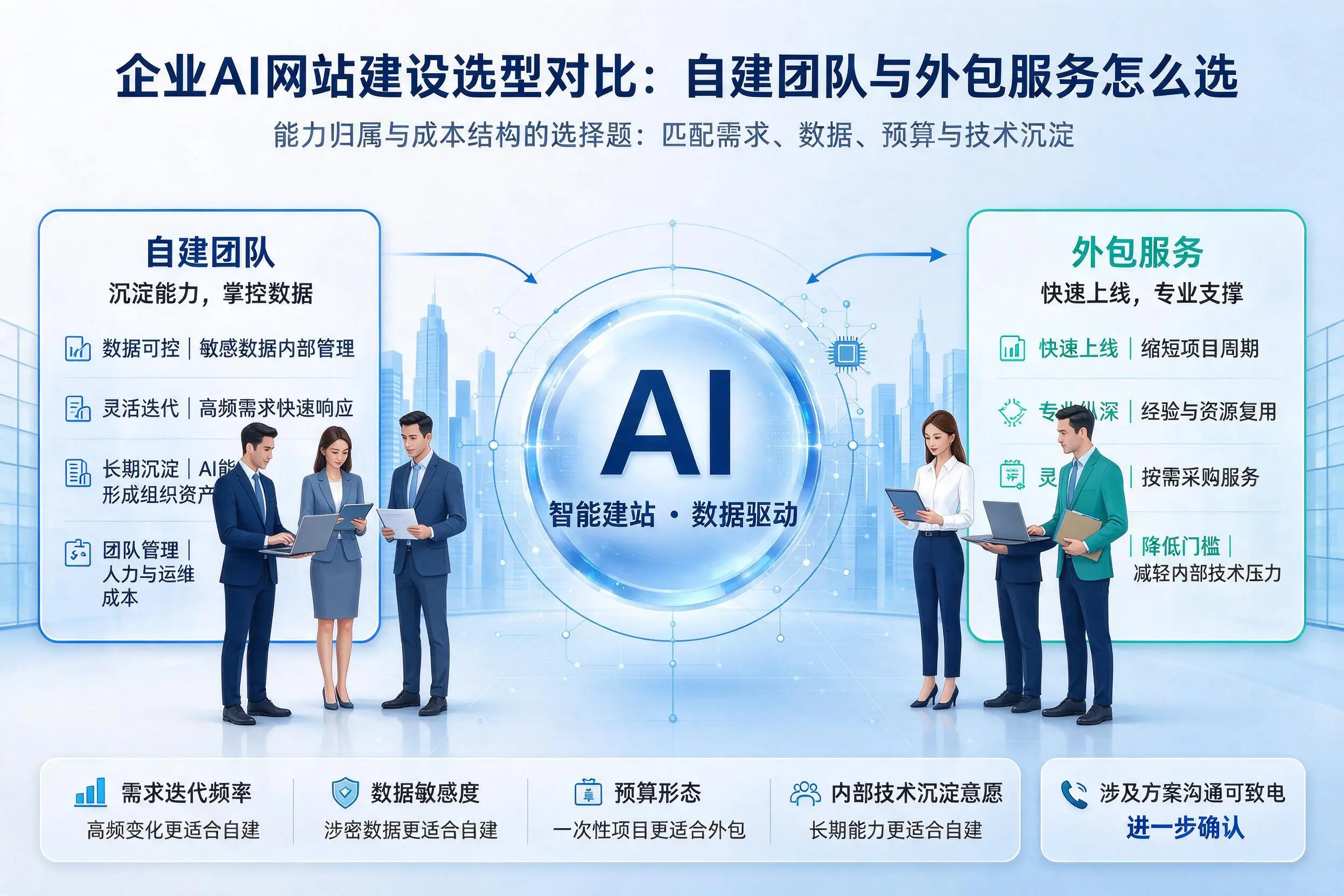 黄山企业AI网站建设选型对比：自建团队与外包服务怎么选